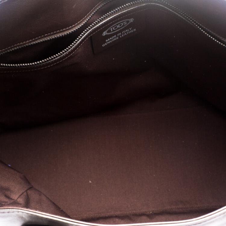 Pre Owned Tod's Dark Brown Leather Striped Atlantico Laurent Tote