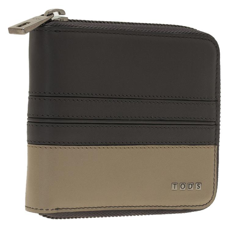 Pre Owned Tod's Two Tone Leather Zip-Around Compact Wallet 