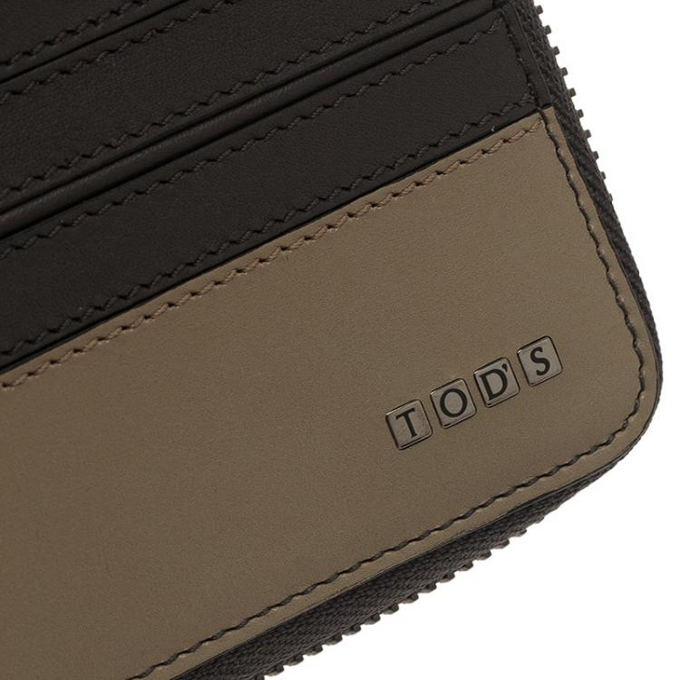 Pre Owned Tod's Two Tone Leather Zip-Around Compact Wallet 