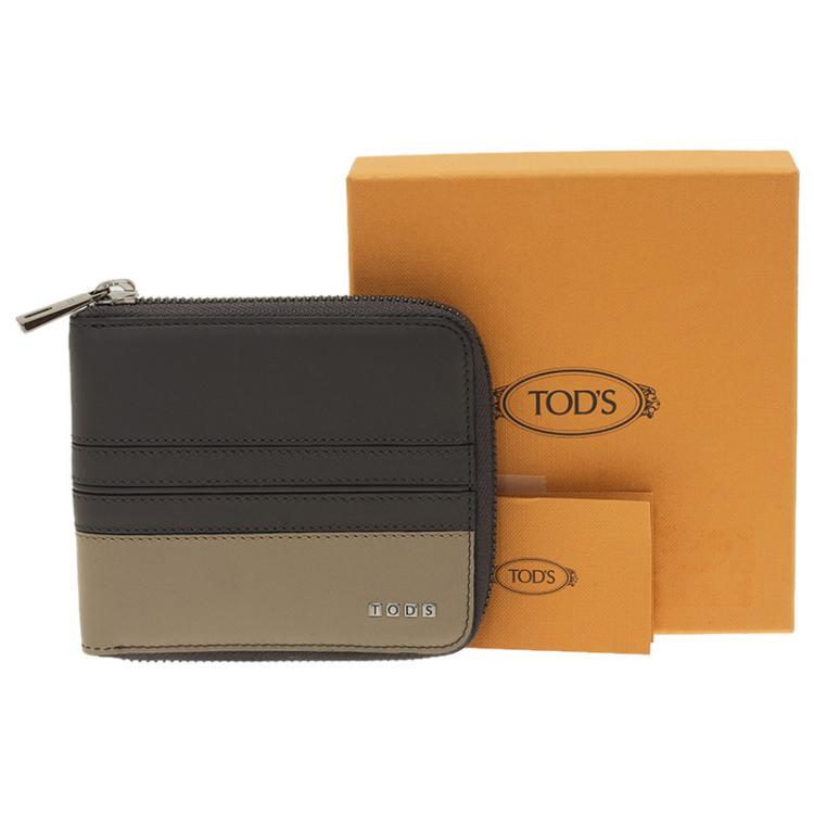 Pre Owned Tod's Two Tone Leather Zip-Around Compact Wallet 