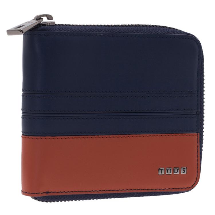 Pre Owned Tod's Two Tone Leather Zip-Around Compact Wallet 
