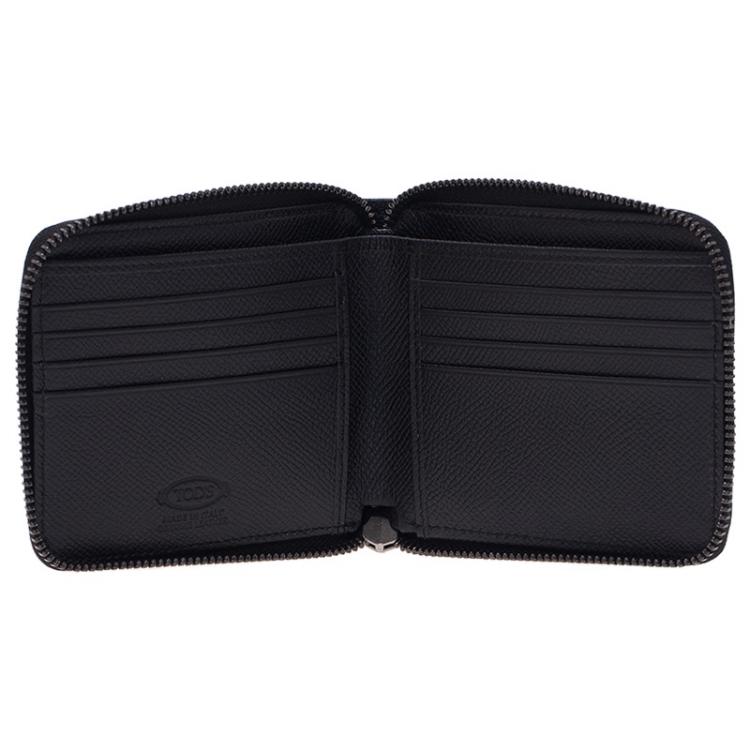 Pre Owned Tod's Black Leather Zip-Around Compact Wallet