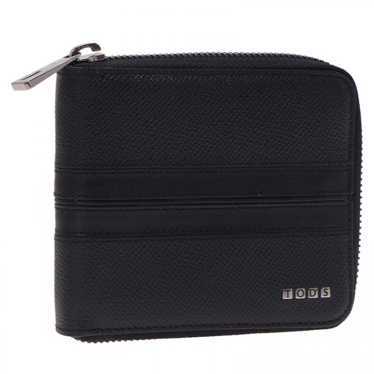 Pre Owned Tod's Black Leather Zip-Around Compact Wallet