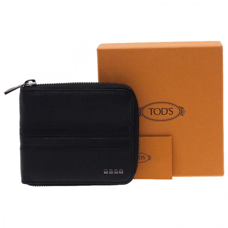 Pre Owned Tod's Black Leather Zip-Around Compact Wallet
