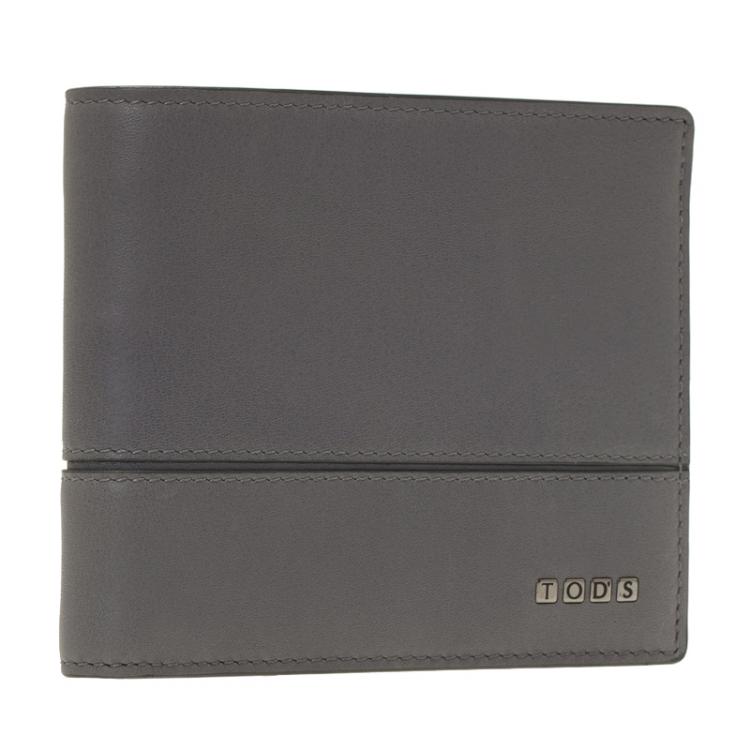 Pre Owned Tod's Grey Leather Compact Bifold  Wallet 