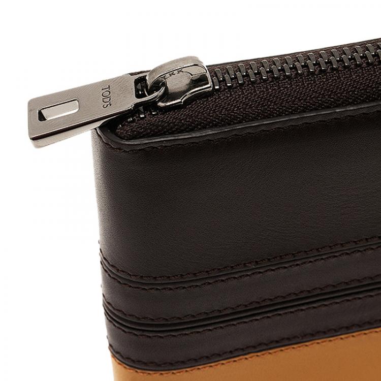 Pre Owned Tod's Two Tone Leather Zip Around Wallet 