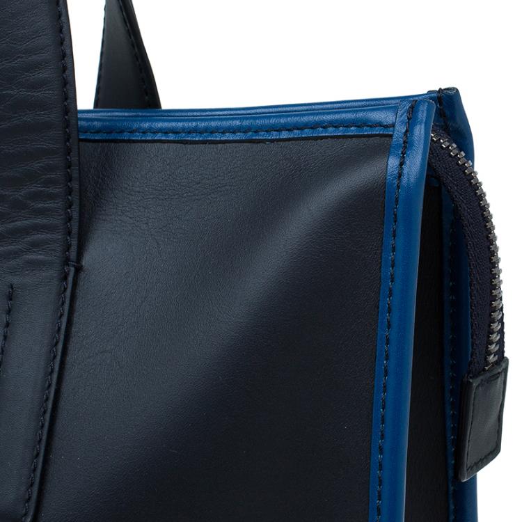Pre Owned Tod's Black/Blue Leather Slim Zip Script Tote