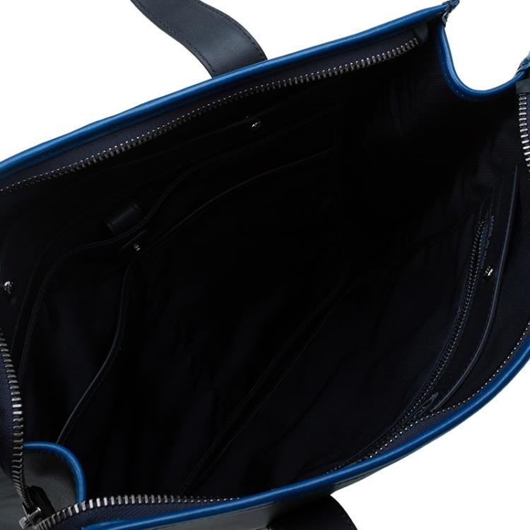 Pre Owned Tod's Black/Blue Leather Slim Zip Script Tote
