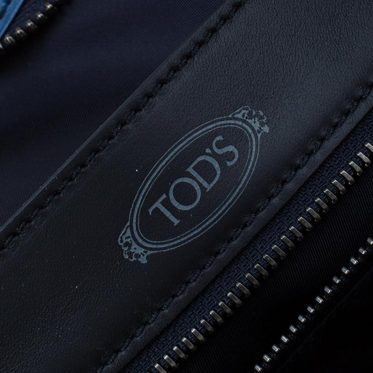 Pre Owned Tod's Black/Blue Leather Slim Zip Script Tote