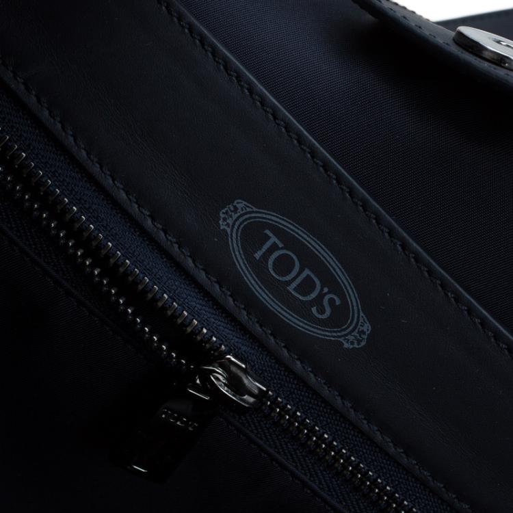Pre Owned Tod's Navy Blue Leather Script Tote