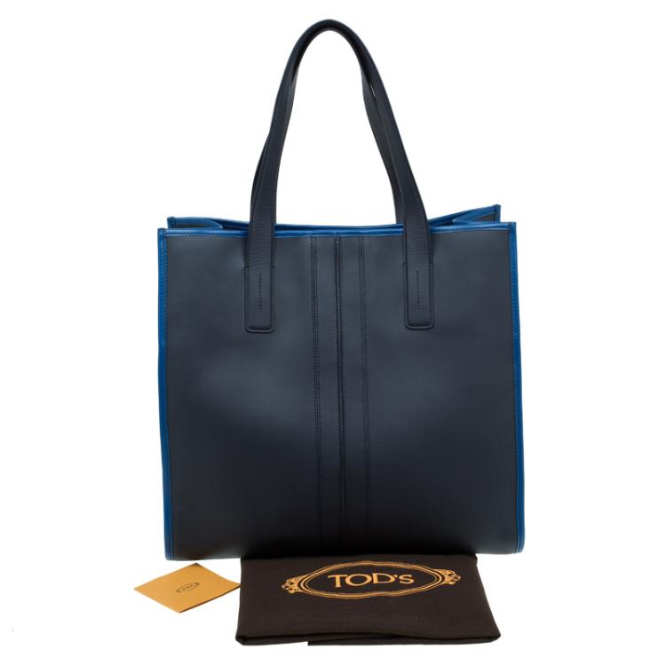 Pre Owned Tod's Navy Blue Leather Script Tote