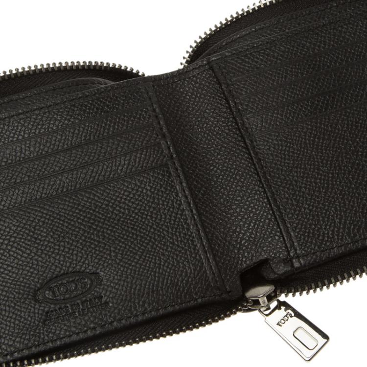 Pre Owned Tod's Black Leather Zip-Around Compact Wallet