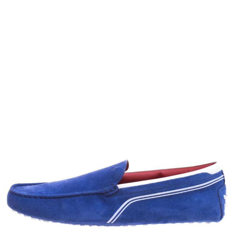 مملوكة مسبقًا Tod's Ferrari Blue Suede and White Leather Loafers Size 43
