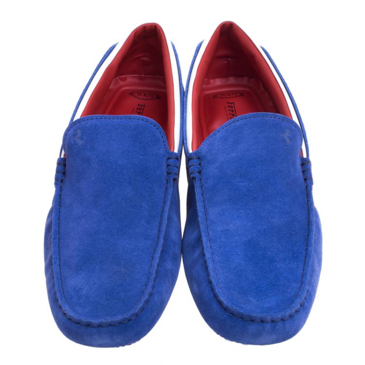 مملوكة مسبقًا Tod's Ferrari Blue Suede and White Leather Loafers Size 43