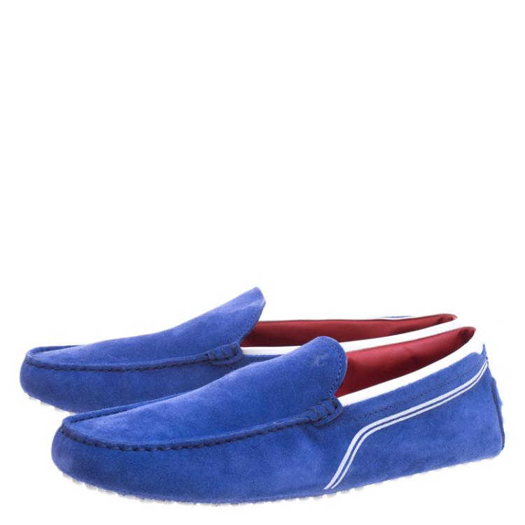 مملوكة مسبقًا Tod's Ferrari Blue Suede and White Leather Loafers Size 43