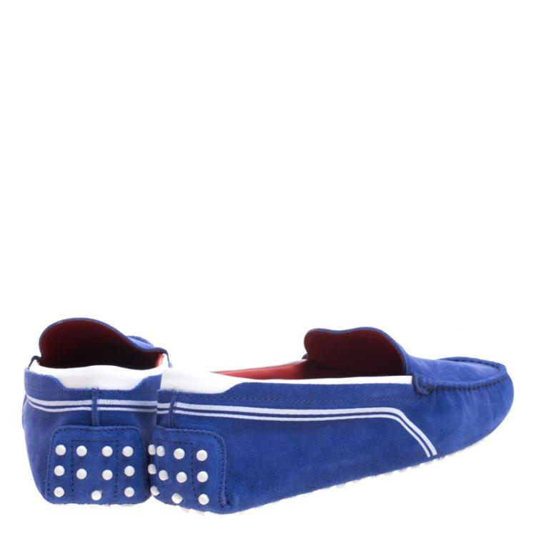 مملوكة مسبقًا Tod's Ferrari Blue Suede and White Leather Loafers Size 43