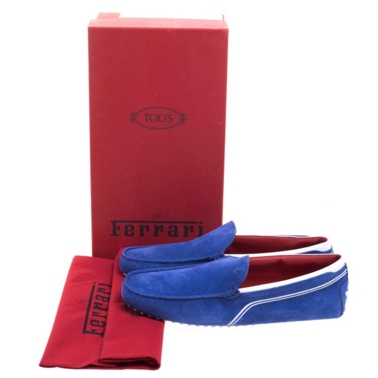 مملوكة مسبقًا Tod's Ferrari Blue Suede and White Leather Loafers Size 43