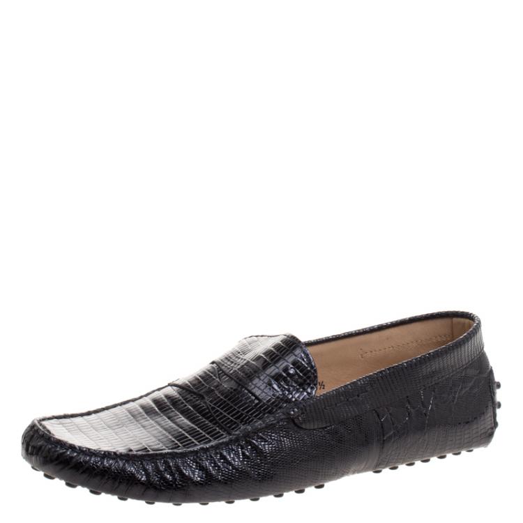 Pre Owned Tod's Black Lizard Leather Penny Loafers Size 44