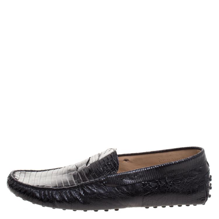 Pre Owned Tod's Black Lizard Leather Penny Loafers Size 44