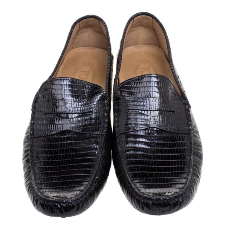 Pre Owned Tod's Black Lizard Leather Penny Loafers Size 44
