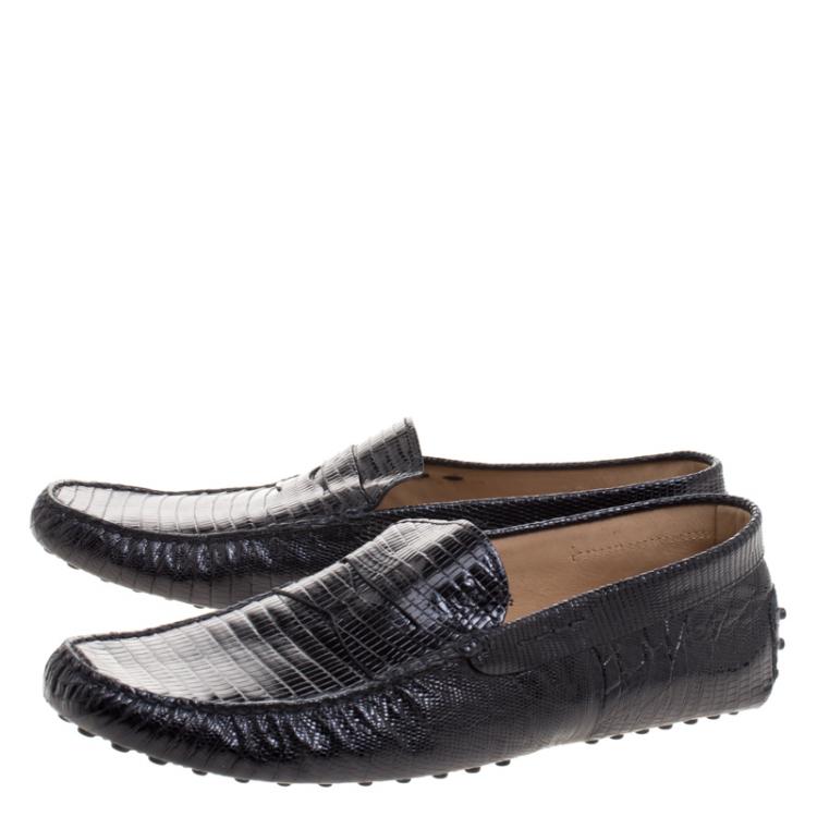 Pre Owned Tod's Black Lizard Leather Penny Loafers Size 44