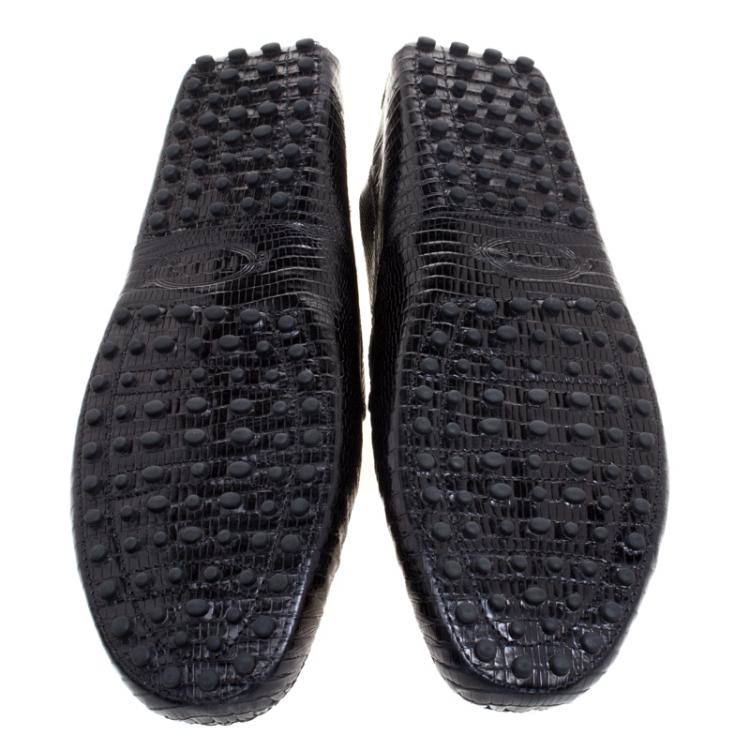 Pre Owned Tod's Black Lizard Leather Penny Loafers Size 44