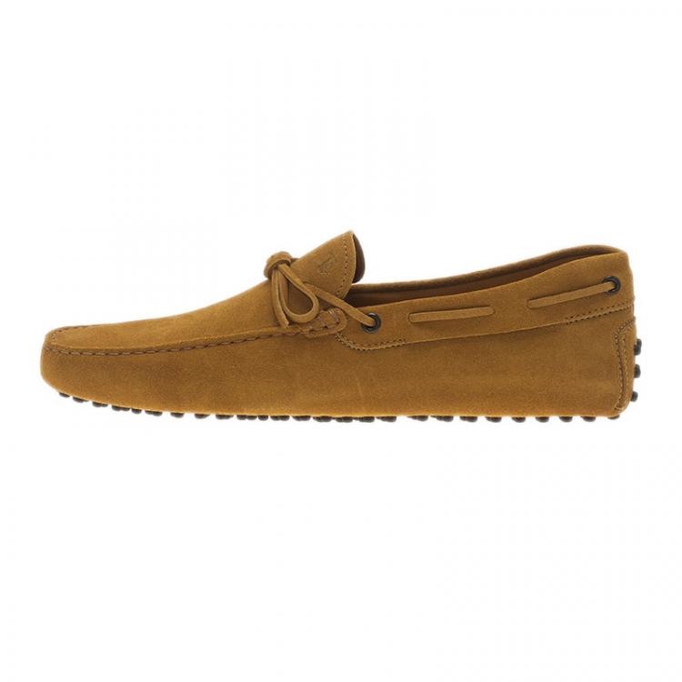 Pre Owned Tod's Mustard Yellow Suede Bow Loafers Size 44