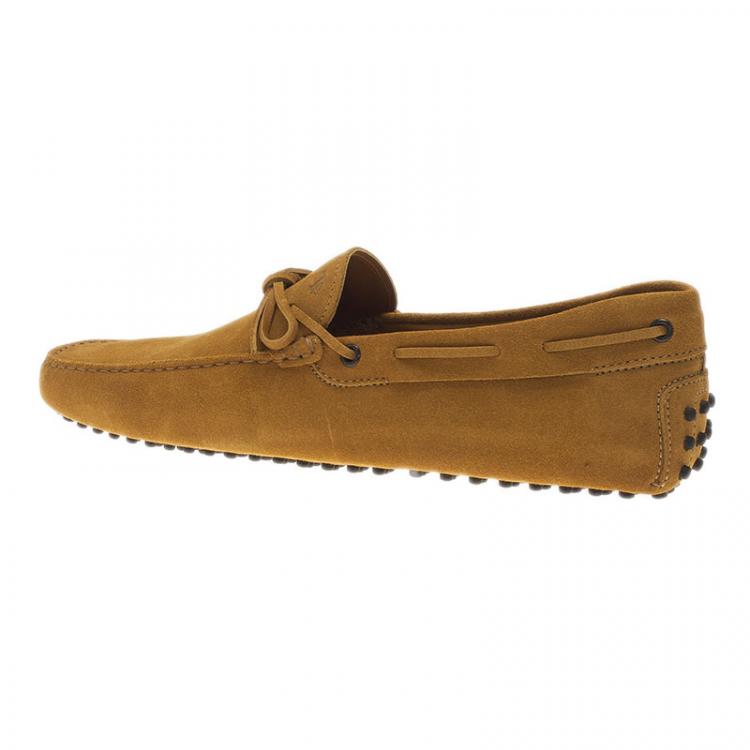 Pre Owned Tod's Mustard Yellow Suede Bow Loafers Size 44
