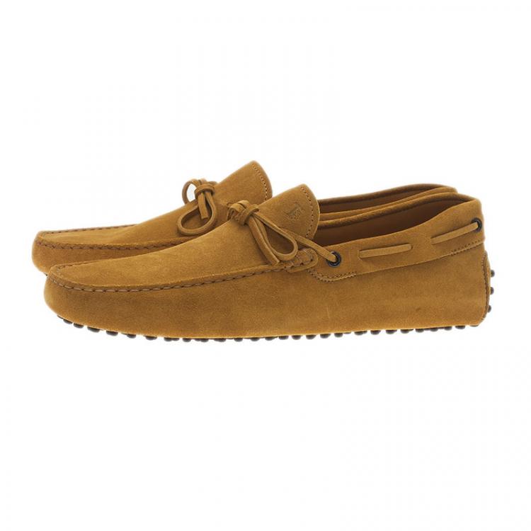 Pre Owned Tod's Mustard Yellow Suede Bow Loafers Size 44