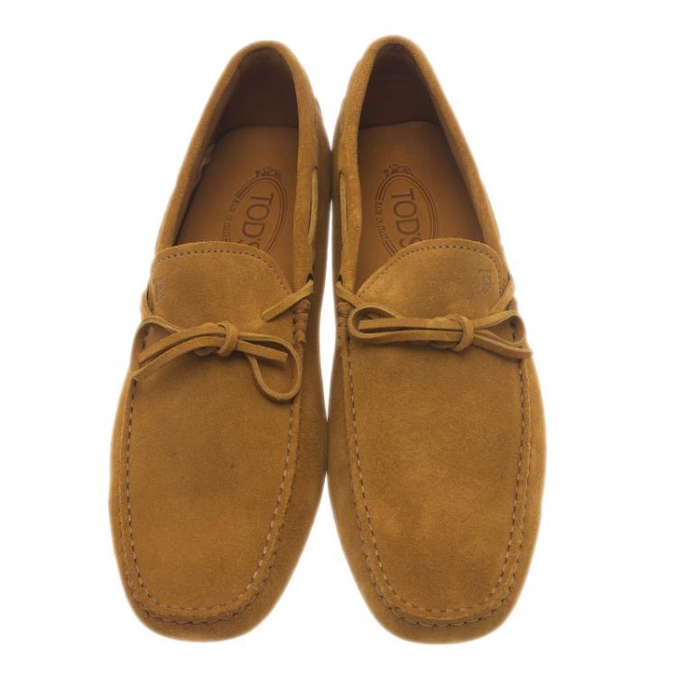 Pre Owned Tod's Mustard Yellow Suede Bow Loafers Size 44