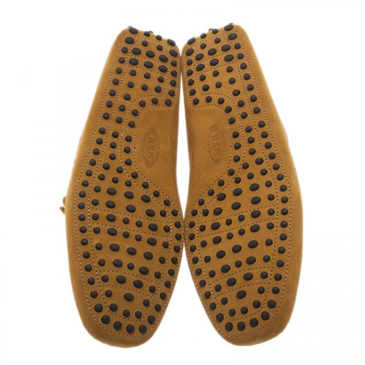 Pre Owned Tod's Mustard Yellow Suede Bow Loafers Size 44