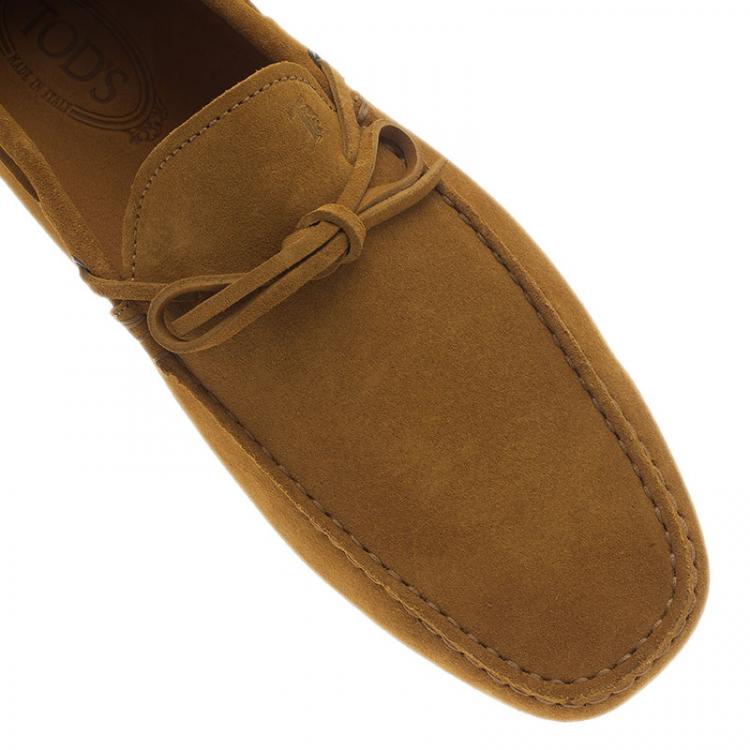Pre Owned Tod's Mustard Yellow Suede Bow Loafers Size 44