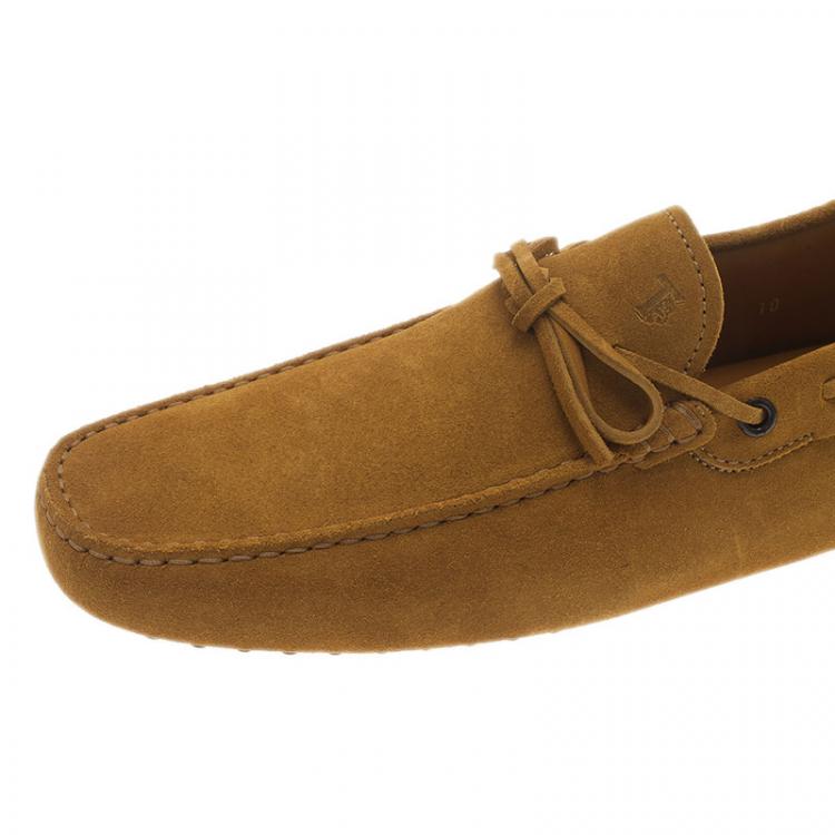 Pre Owned Tod's Mustard Yellow Suede Bow Loafers Size 44