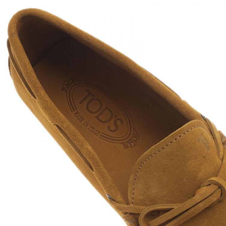 Pre Owned Tod's Mustard Yellow Suede Bow Loafers Size 44