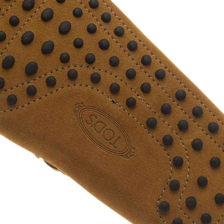 Pre Owned Tod's Mustard Yellow Suede Bow Loafers Size 44