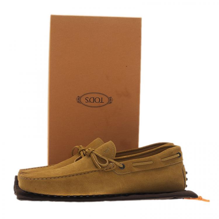 Pre Owned Tod's Mustard Yellow Suede Bow Loafers Size 44