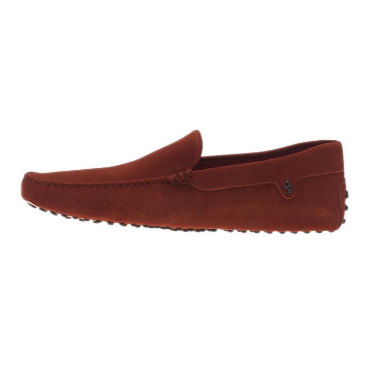Pre Owned Tod's for Ferrari Orange Suede Limited Edition Gommino Loafers Size 45