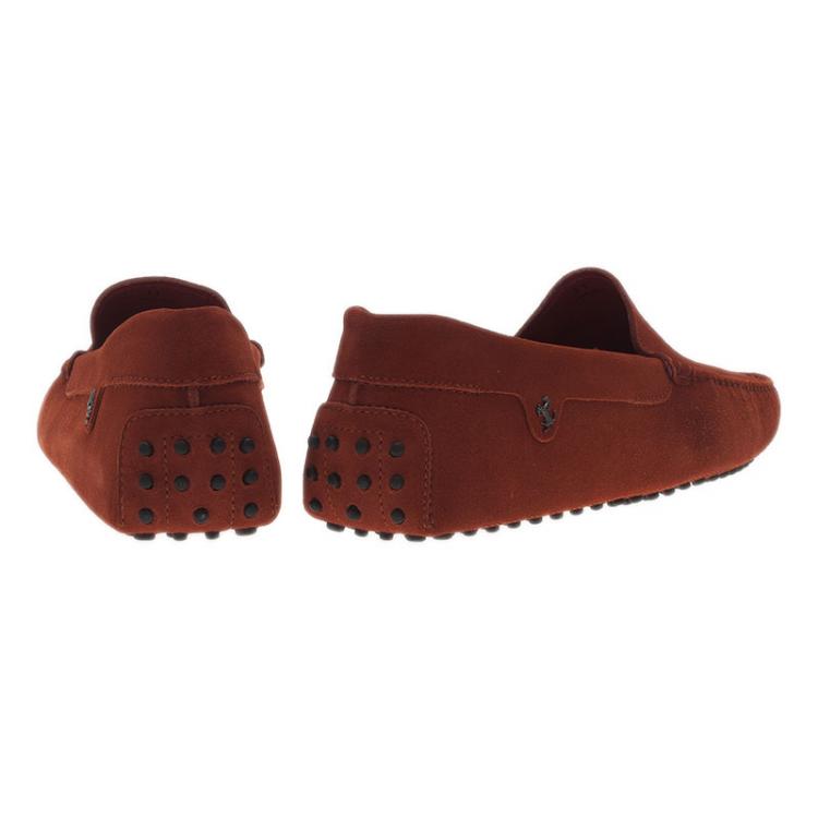 Pre Owned Tod's for Ferrari Orange Suede Limited Edition Gommino Loafers Size 45