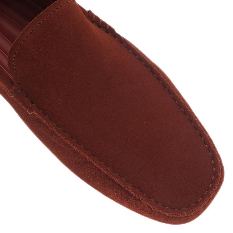 Pre Owned Tod's for Ferrari Orange Suede Limited Edition Gommino Loafers Size 45
