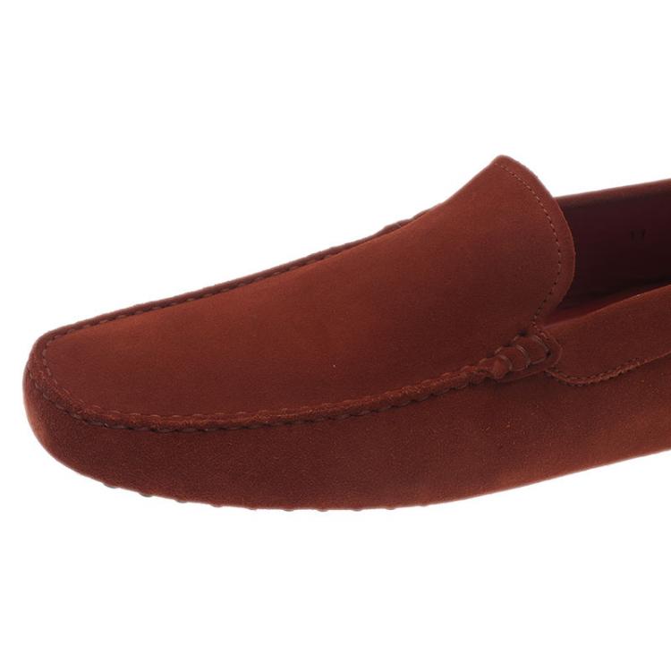 Pre Owned Tod's for Ferrari Orange Suede Limited Edition Gommino Loafers Size 45