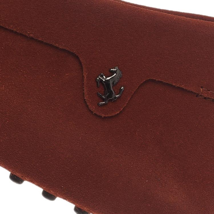 Pre Owned Tod's for Ferrari Orange Suede Limited Edition Gommino Loafers Size 45