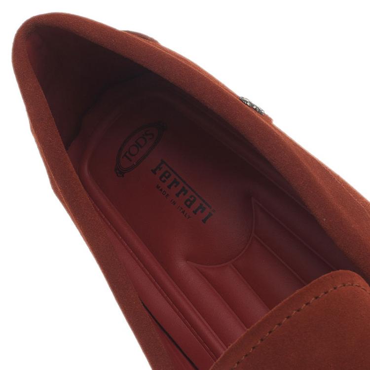 Pre Owned Tod's for Ferrari Orange Suede Limited Edition Gommino Loafers Size 45
