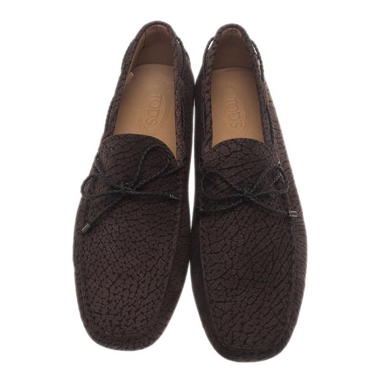 Pre Owned Tod's Brown Crackled Leather Bow Loafers Size 46