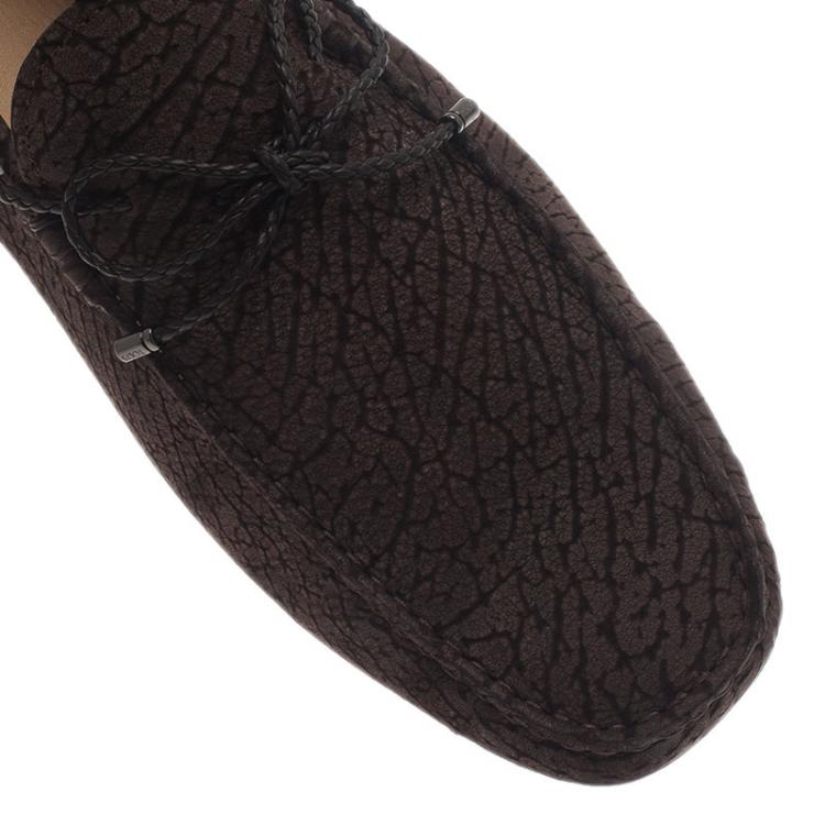 Pre Owned Tod's Brown Crackled Leather Bow Loafers Size 46