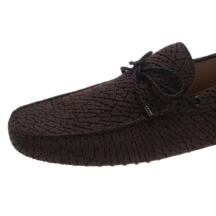 Pre Owned Tod's Brown Crackled Leather Bow Loafers Size 46