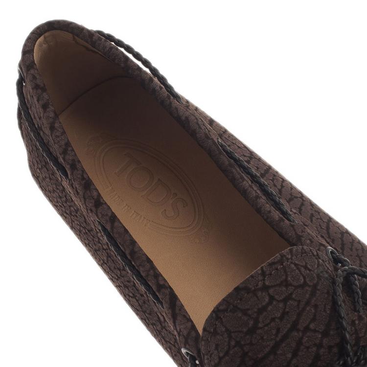 Pre Owned Tod's Brown Crackled Leather Bow Loafers Size 46