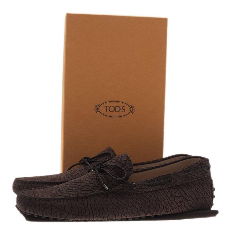Pre Owned Tod's Brown Crackled Leather Bow Loafers Size 46