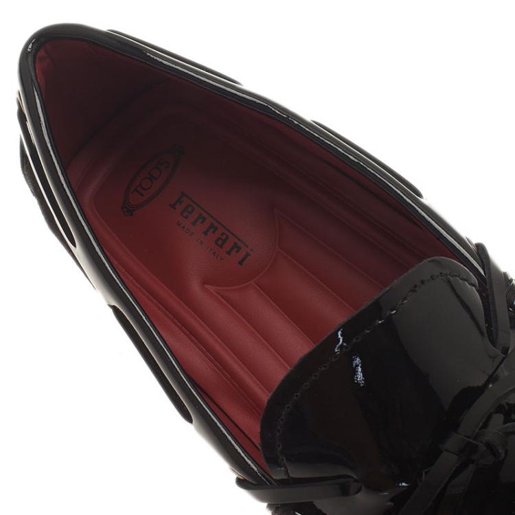 Pre Owned Tod's for Ferrari Black Patent Leather and Suede Bow Loafers Size 41.5