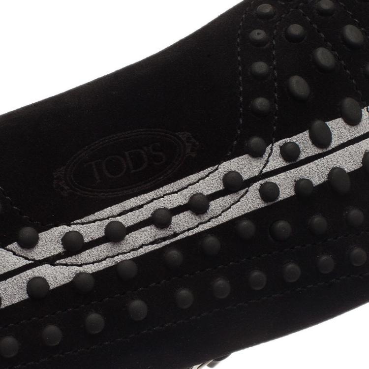 Pre Owned Tod's for Ferrari Black Patent Leather and Suede Bow Loafers Size 41.5