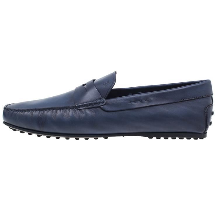 Pre Owned Tod's Blue Leather Penny Loafers Size 45